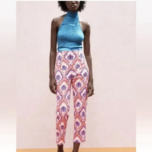 Zara Pants - Zara Floral Chino Ankle Trouser Pants summer house vacation sz 2 NWT